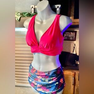 NWT SPORLIKE Women's Bright Pink Two Piece Halter Triangle Bathing Suite Size:XL
